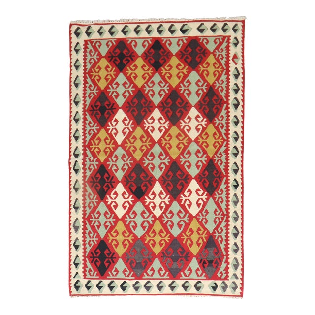 Mid 20th Century Geometric Turkish Kilim - 3'6" x 5'6" For Sale