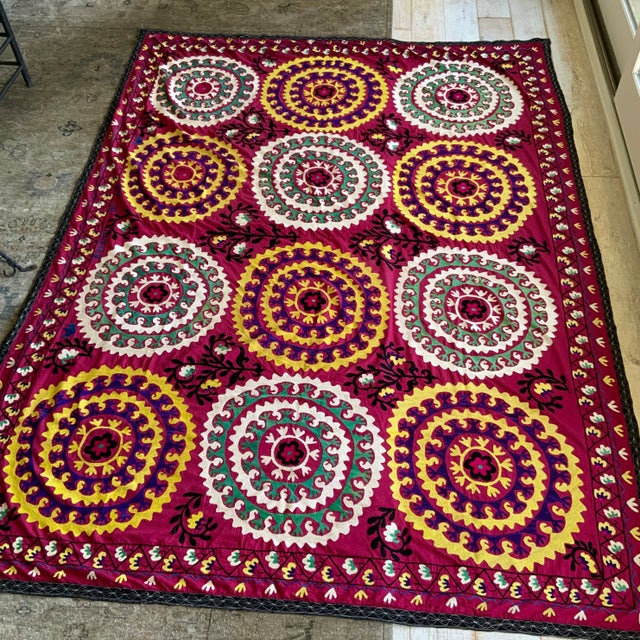 Antique Signed Hand-Embroidered Large Suzani Textile For Sale - Image 4 of 13