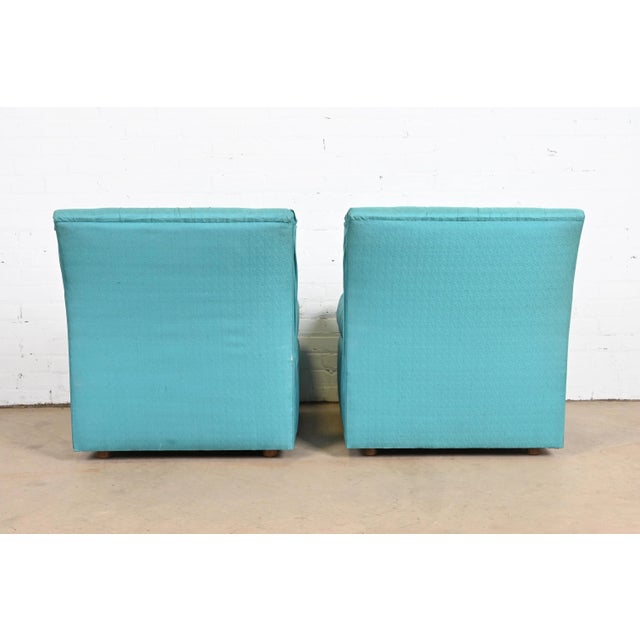 Baker Furniture Modern Silk Upholstered Slipper Chairs or Lounge Chairs