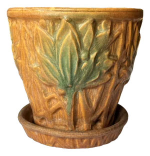 1930s McCoy Pottery Lotus Jardinière Planter With Attached Saucer