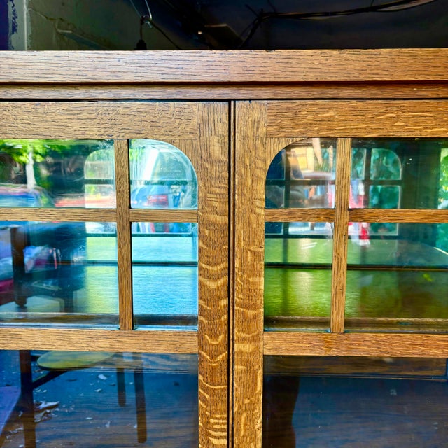 Antique Arts & Crafts Mission Oak China or Display Cabinet For Sale - Image 4 of 10