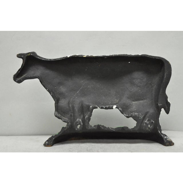 Metal Antique Black and White Dairy Cow Cast Iron Painted Large Figural Door Stop For Sale - Image 7 of 9