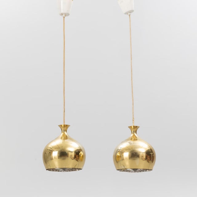 Rare version and diffuser designed by Helge Zimdal for Falkenbergs Belysning. The lamps are made of thick brass, total...