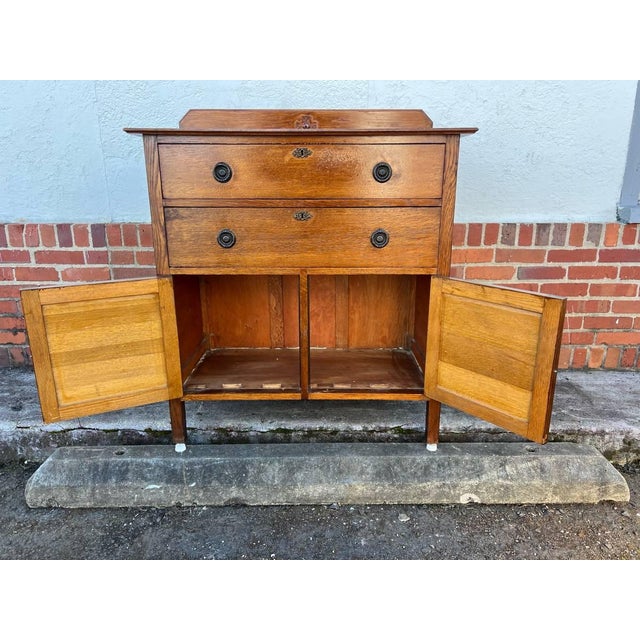 Wood Antique Mission Oak Arts & Crafts Oak Sideboard or Buffet For Sale - Image 7 of 11
