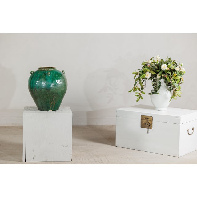 Antique Thai Green-Glazed Water Jar Planter with Loop Handles For Sale - Image 16 of 18