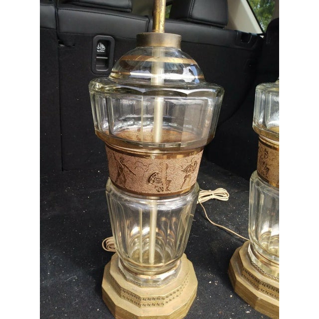 C1925 Vienna Art Deco Josef Hoffmann Wiener Werkstatte Gilt Beveled Glass Roman Gladiator Table Lamps a - Pair For Sale - Image 9 of 13