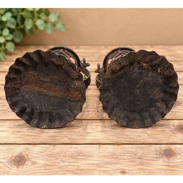 Black 1920s Gothic Revival Pierced Iron and Glass Hanging Candle Lanterns, Pair For Sale - Image 8 of 10