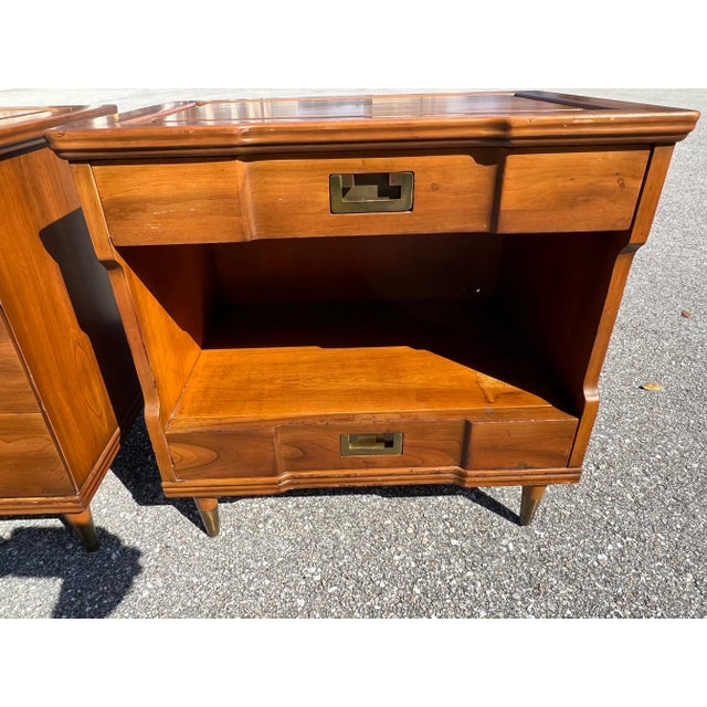 Brown Pair Widdicomb Campaign Style Solid Cherry Brass Pulls Night Stands Tables For Sale - Image 8 of 9
