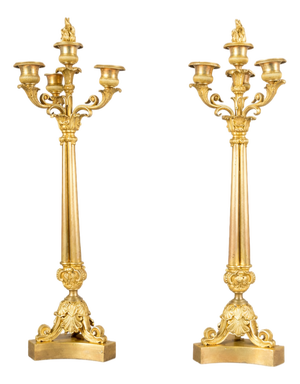 French Ormolu Gilded Bronze Candleholders, Set of 2