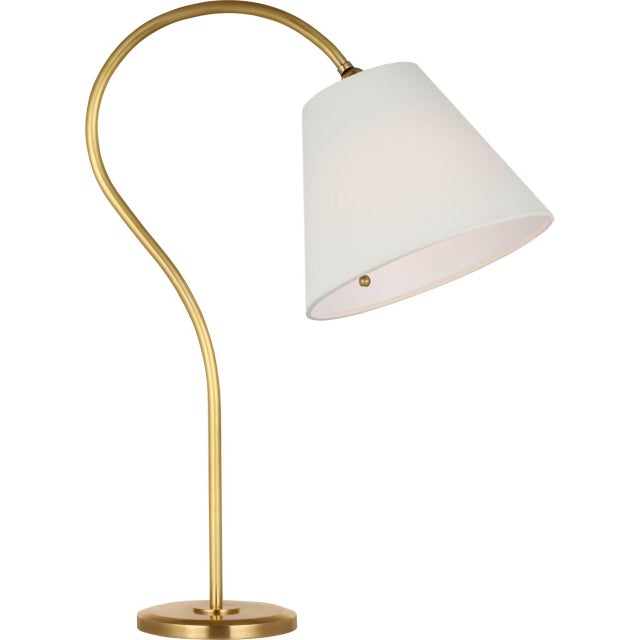 Transitional Amber Lewis by Visual Comfort Signature Dume 24" Arched Table Lamp in Hand-Rubbed Antique Brass with Linen Shade For Sale - Image 3 of 3