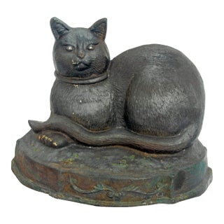 Large Antique Cast Iron Cat Doorstop Heavy Circa 1900 For Sale