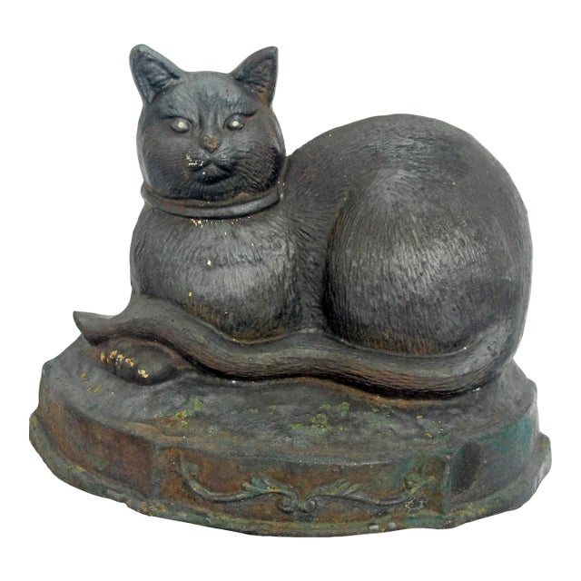 Large Antique Cast Iron Cat Doorstop Heavy Circa 1900 For Sale