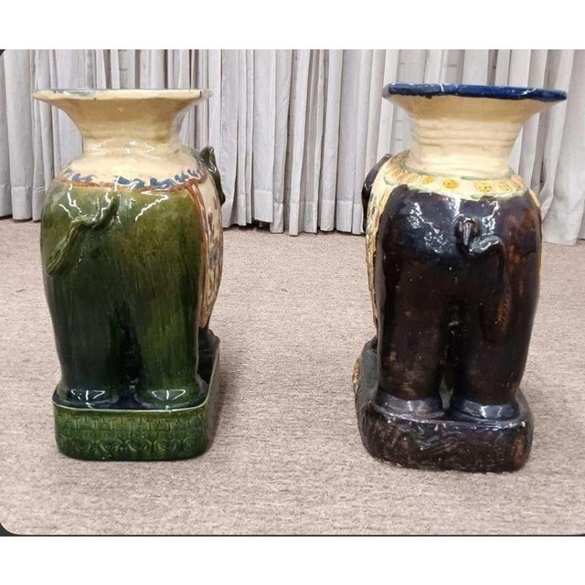 Antique Pair of Terra Cotta Glazed Elephant Garden Stools For Sale - Image 4 of 6