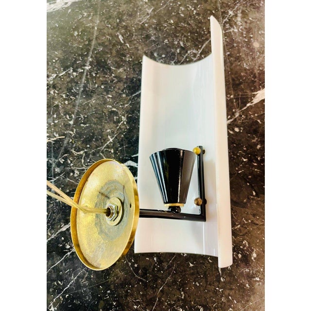 Metal Italian Wall Lamp in Black Lacquered Brass, Acrylic Glass and Wood Finish, 1960s For Sale - Image 7 of 10