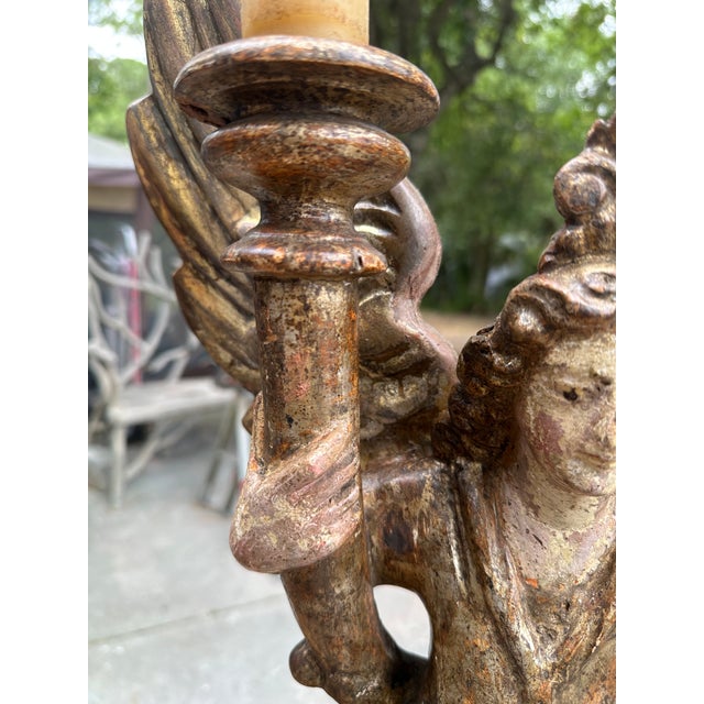 Pair of 18th Century Italian Carved and Polychrome Angel Candlesticks For Sale - Image 11 of 18