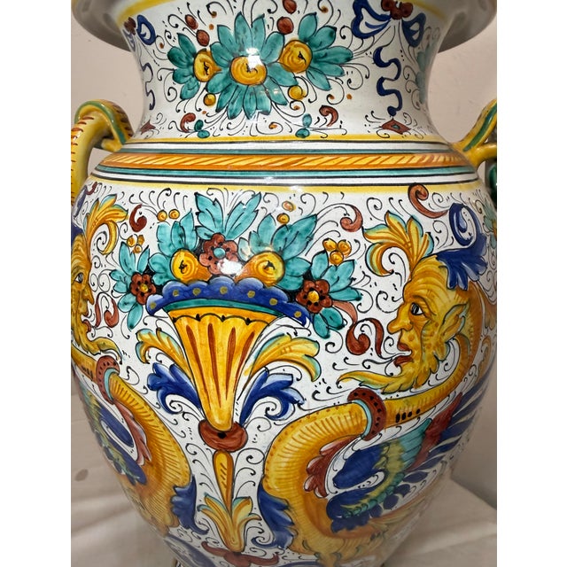 Monumental Antique Handmade Italian Majolica Painted Terracotta Gp Pottery Vase For Sale - Image 11 of 17