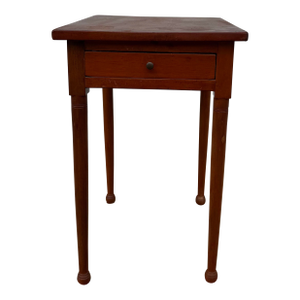 A Antique Softwood Sheraton Turned Leg One Drawer Side Table With Button Feet, Pennsylvania, Circa 1820’s