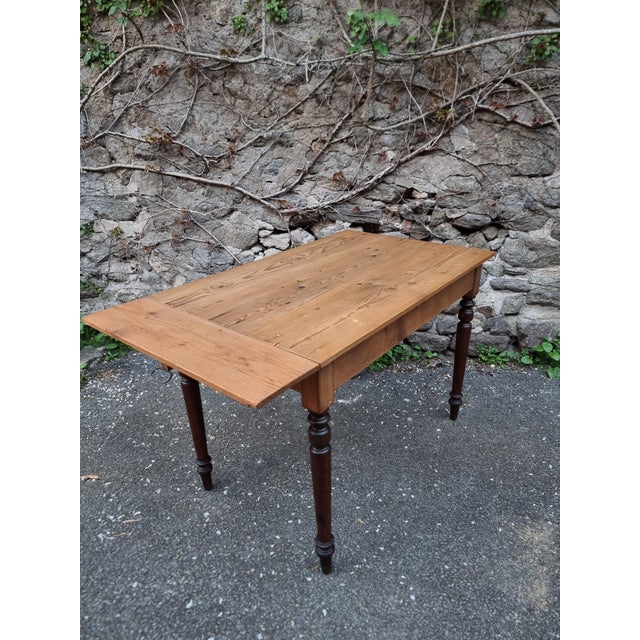 Vintage Pine Drop-Leaf Table with Turned Beech Legs, France, 1930s For Sale - Image 14 of 16