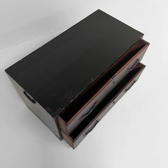 Black Low Japanese Tansu Chest with Two Drawers, 1890s For Sale - Image 8 of 17