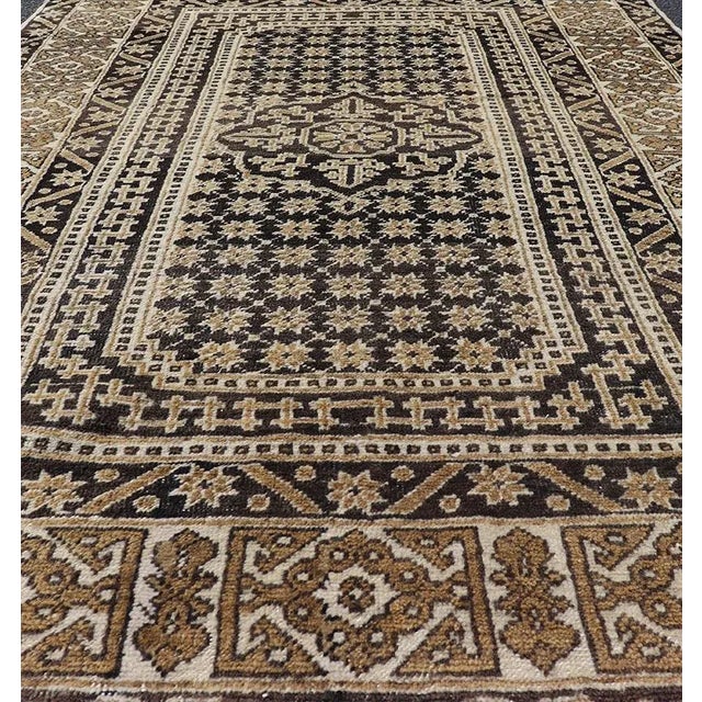 All-Over With Medallion Design Turkish Carpet in Shades of Brown and Cream 4'2"x6'3" For Sale - Image 4 of 10