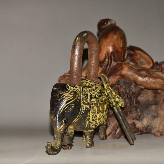 Metal Vintage Nepalese Brass Elephant Padlock / Sculpture For Sale - Image 7 of 9