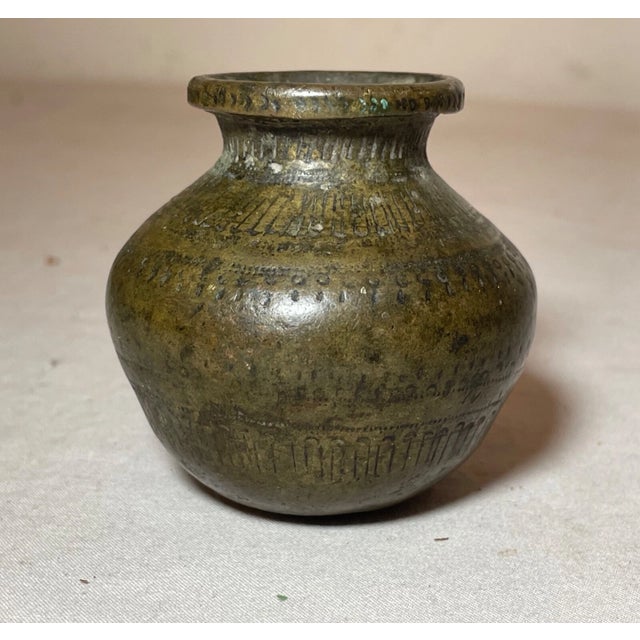 Bronze Rare Antique 1800's Diminutive Nepal South Asia Tooled Bronze Ritual Pot Vase For Sale - Image 8 of 8