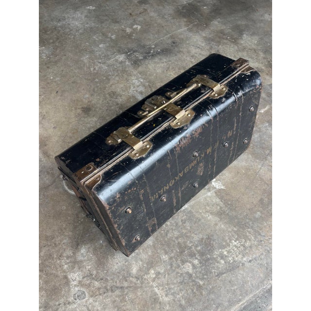 Antique Black Steel Cabin Trunk by Short Short & Co London, 1900s For Sale - Image 4 of 8
