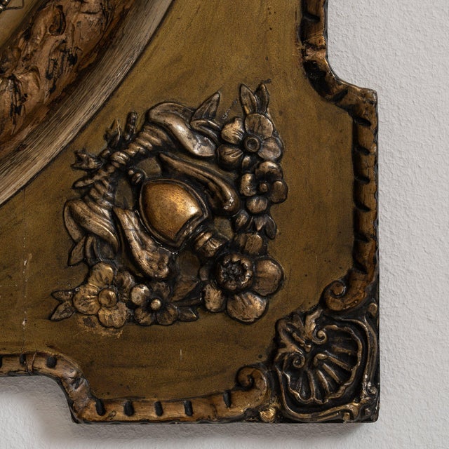 19th Century France Antique Brass Repousse Brass Oval Mirror For Sale - Image 4 of 7
