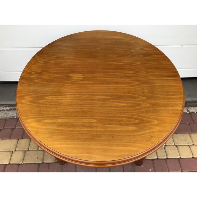 Round Extendable Table in Oak Veneer with Wood Base, 1970s For Sale - Image 7 of 18