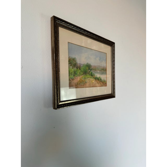 Available for sale this wonderful Vintage counrtyside lake landscape watercolor painting by G. Robers. Signed in the lower...