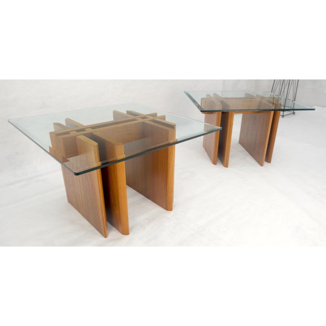 Wood Pair Danish Teak Mid Century Modern Glass Tops End Side Lamp Tables Stands Mint For Sale - Image 7 of 18