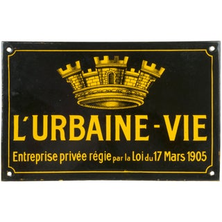 Vintage French "L'Urbaine Vie" Enamel Sign For Sale