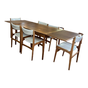 1950s Danish Teak Draw Leaf Dining Table With 6 Chairs Mid Century Modern