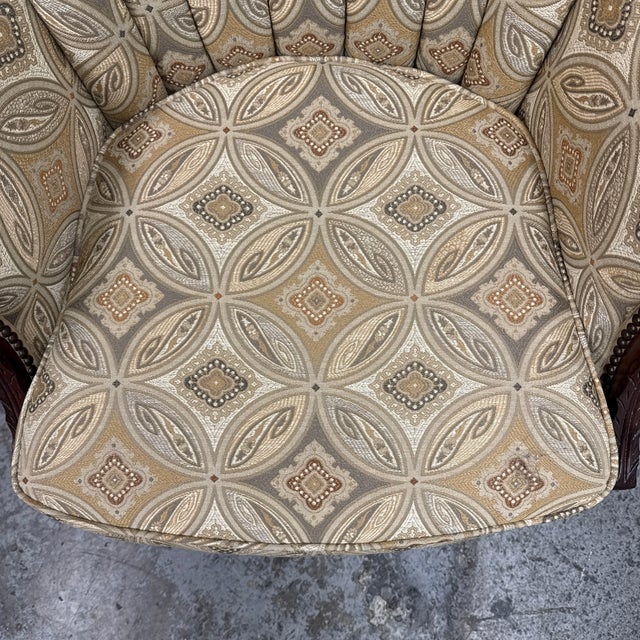 Cream Tufted Channel Wingback Arm Chair For Sale - Image 8 of 12