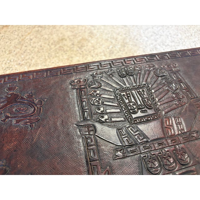 Antique Tooled Leather Top Stools / Tables For Sale - Image 15 of 17