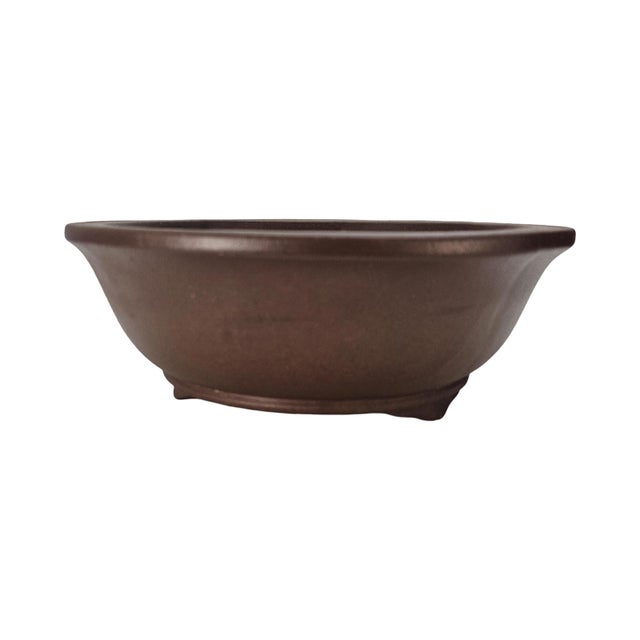Ceramic VTG Chinese Tokoname Yixing Clay Bonsai Pot Round Basin Planter Brown 11" For Sale - Image 7 of 11