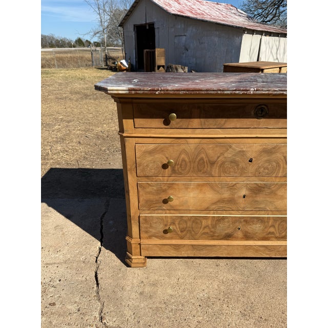 19th Century Louis Philippe Burl Walnut Bleached Marble Top Chest of Drawer / Commodes For Sale - Image 12 of 12