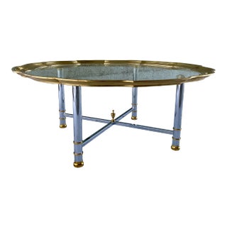 Mid-Century Modern Chrome X-Base Coffee Table Having Scalloped Brass Glass For Sale