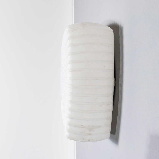 Czech Opaline Ribbed Dish Wall Lamp, 1950s For Sale - Image 9 of 10