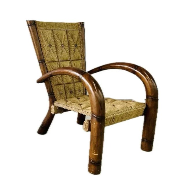 Adrien Audoux and Frida Minet Late 20th Century Monumental Bamboo & Rope Accent Chairs in the Manner of Audoux Minet- Set of 2 For Sale - Image 4 of 8