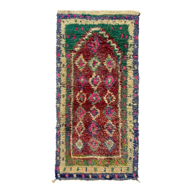 3x5 Vintage Turkish Tulu Shag Runner in Multicolor Diamond Pattern For Sale