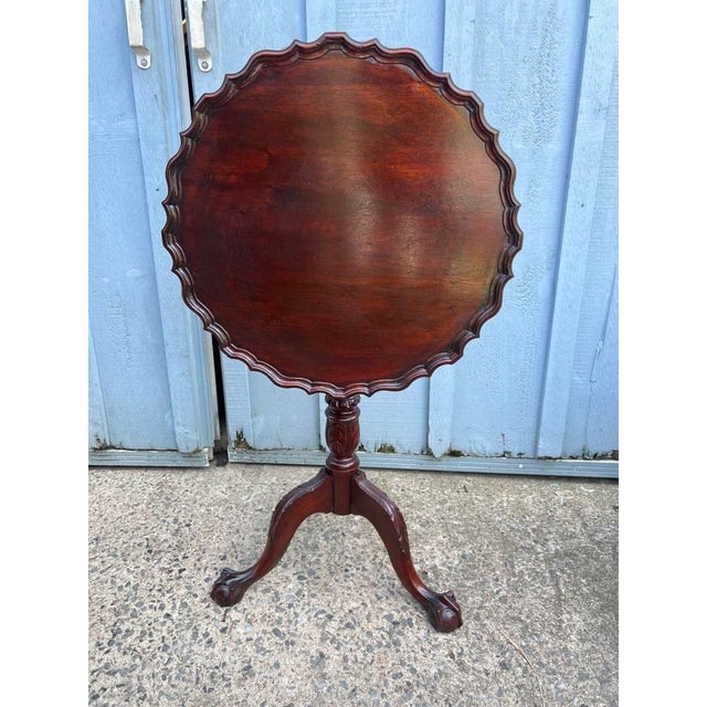 Antique Chippendale Style Carved Mahogany Bird Cage Tilt Top Table. Solid wood frame, well carved with ball claw feet...