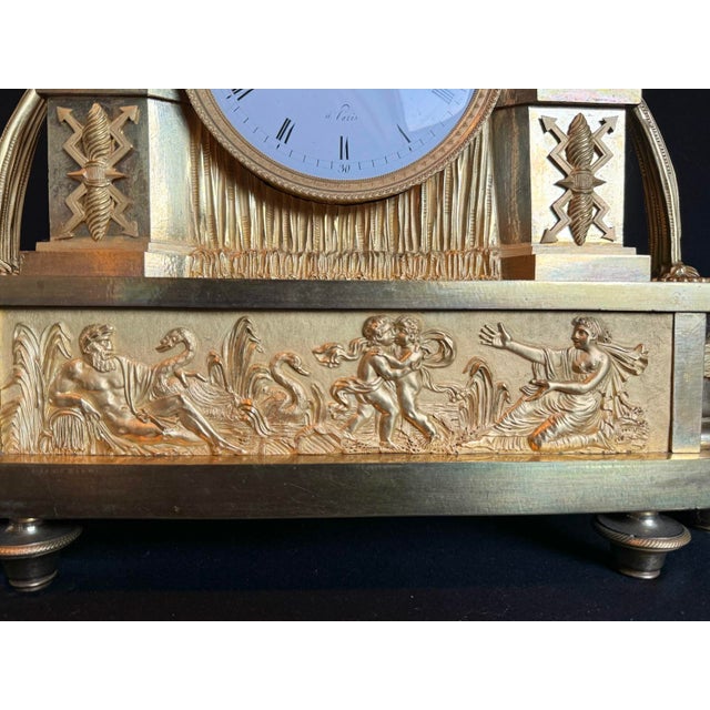 1800 French Artisan Empire Gold Bronze Mantel Clock For Sale - Image 4 of 18
