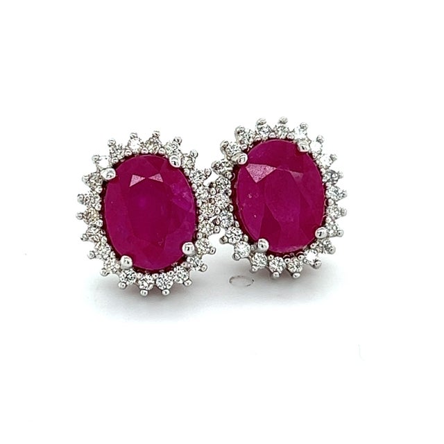 2010s Natural Ruby Diamond Stud Earrings 14k W Gold 5.74 TCW Certified For Sale - Image 5 of 8