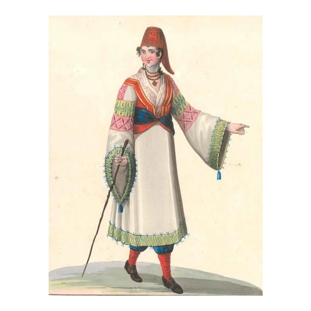 Costume di Carafagreci - Watercolor by M. De Vito 1820 c.a. For Sale
