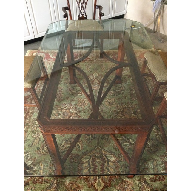 Vintage Century Furniture Chinese Chippendale Style Fretwork Dining Table With Beveled Glass Top. For Sale - Image 10 of 11