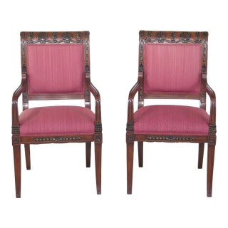 Neoclassical Upholstered Open Arm Chairs - a Pair For Sale