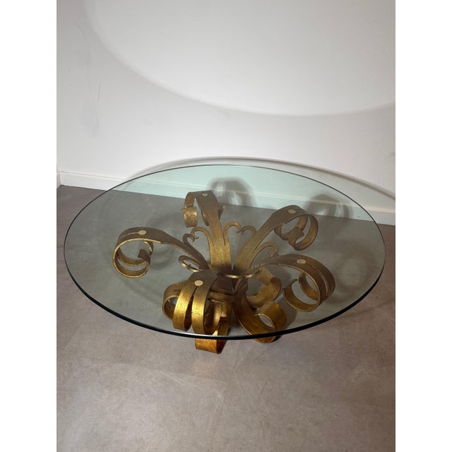 Vintage Gilt Iron Coffee Table with Glass Top For Sale - Image 4 of 7