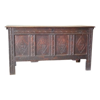 English Carved Oak Four-Panel Chest, 1680 For Sale