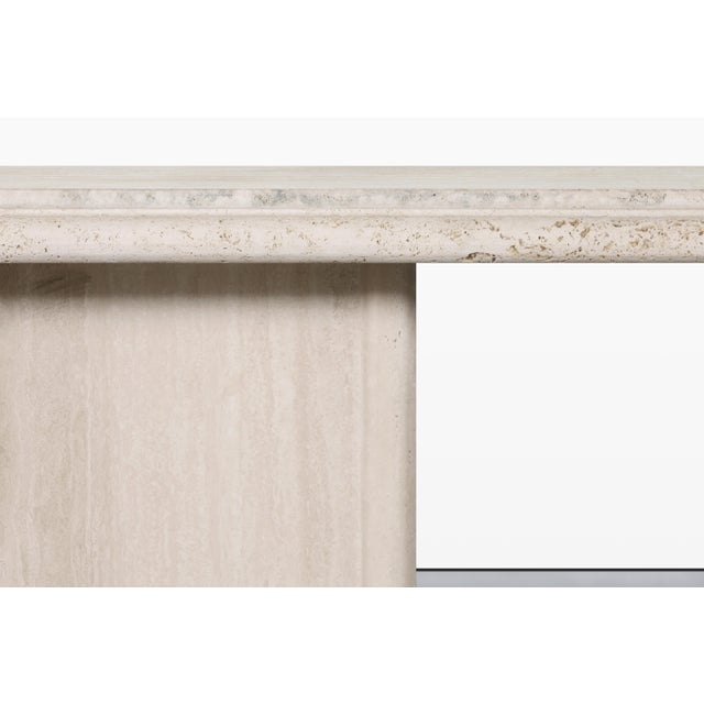 1980s Vintage Italian Postmodern Bullnose Edge Travertine Console Table For Sale - Image 5 of 12